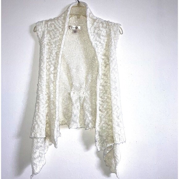 DECREE M White Nubby Knit Waterfall Sleeveless Flowy Tunic Duster Top Swing Vest - Picture 1 of 4